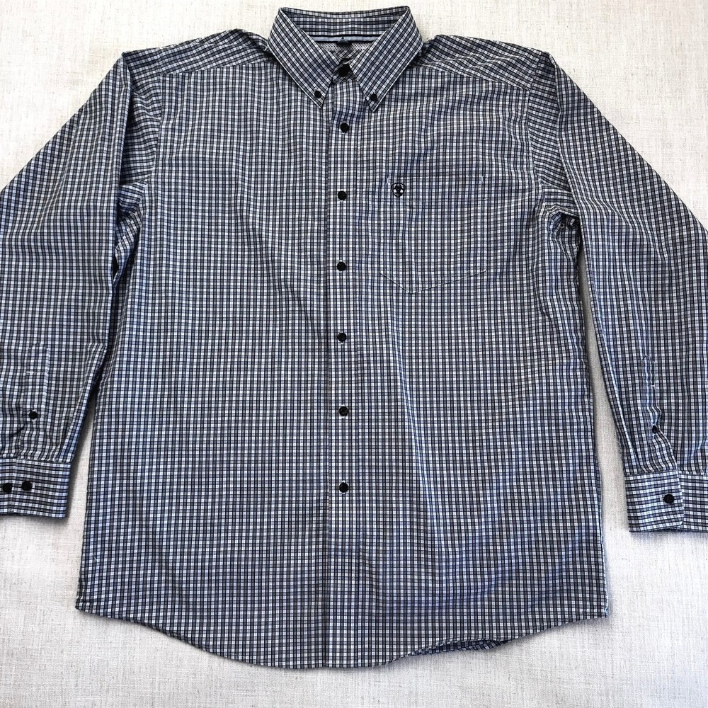 Ariat Pro Series Mens Large Blue Plaid Button Down Shirt 10017654 L/G